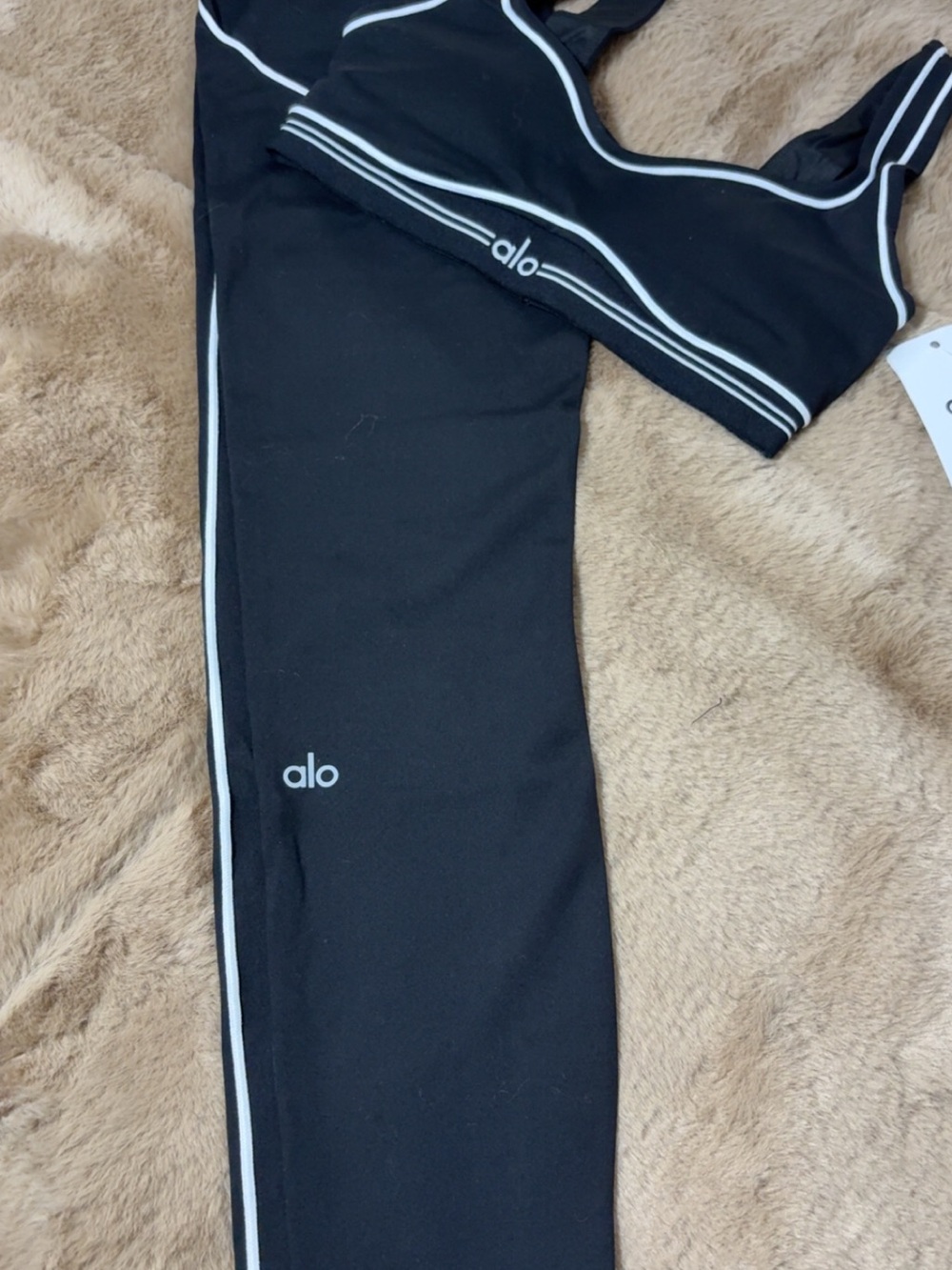 ALO Yoga Kids Black Leggings with White Piping